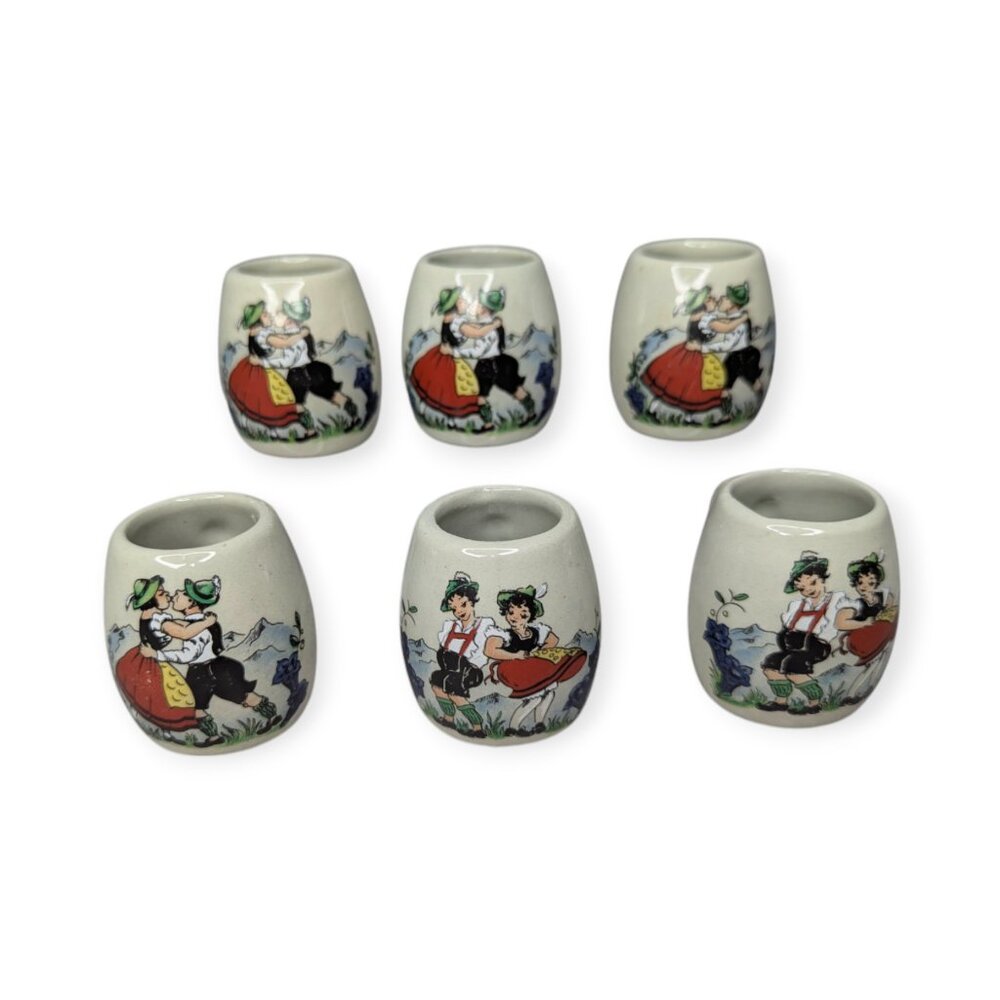 Vintage Set of 6 Miniature Beer Steins Mugs West Germany Ceramic Shot Glasses
